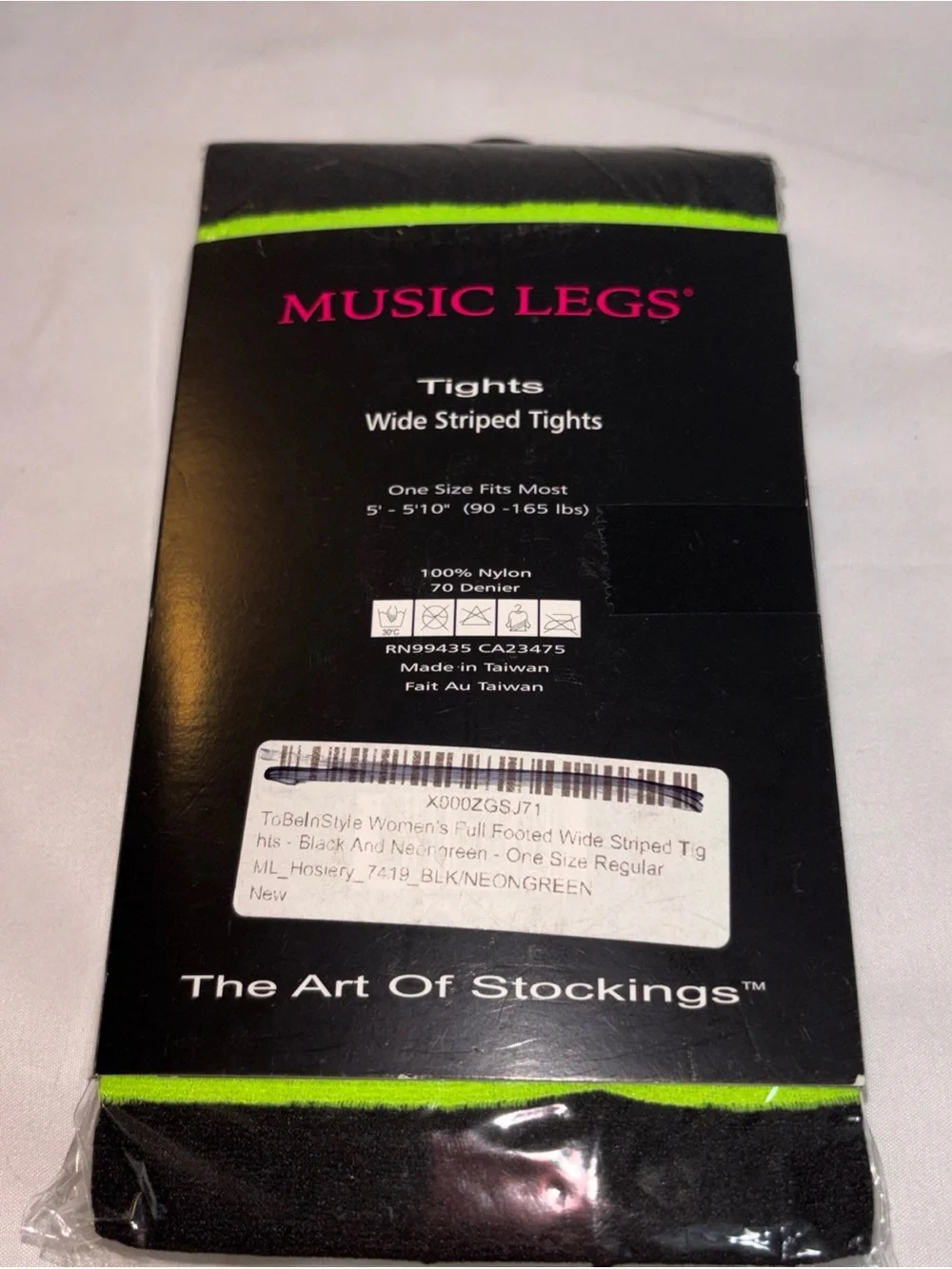 Music Legs Black & Neon Green Wide Striped Hosiery